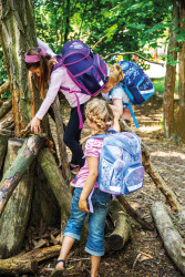 Schoolbag, 3 girls climbing