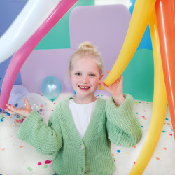 Girl with long & colorful ball...