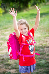 Schoolbag, Girl "hands up"