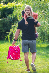Schoolbag, father with daughte...