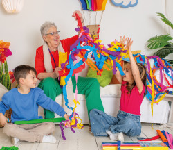 Crepe paper, grandma, girl, bo...